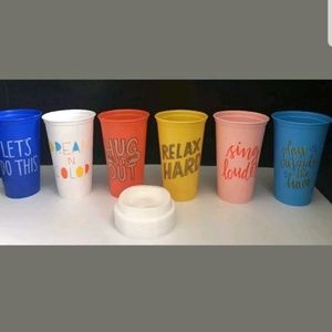 6 reusable Starbucks cups with lids 16 oz each 